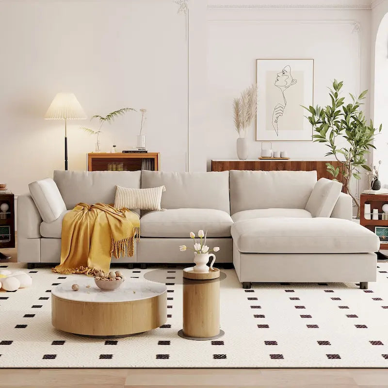 Sofá Seccional Convertible Tapizado, Sofá en Forma de L con Chaise Reversible para Sala de Estar