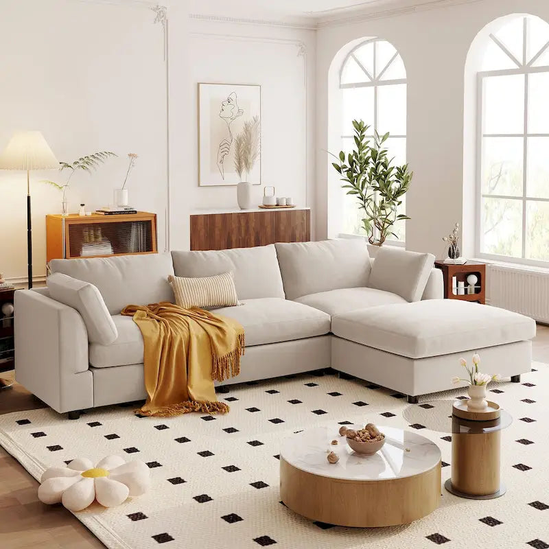 Sofá Seccional Convertible Tapizado, Sofá en Forma de L con Chaise Reversible para Sala de Estar