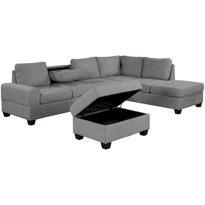 Sofá seccional moderno en forma de L de 112 pulgadas con chaise reversible y otomana de almacenamiento