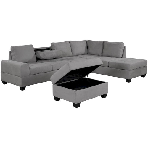 Sofá seccional moderno en forma de L de 112 pulgadas con chaise reversible y otomana de almacenamiento