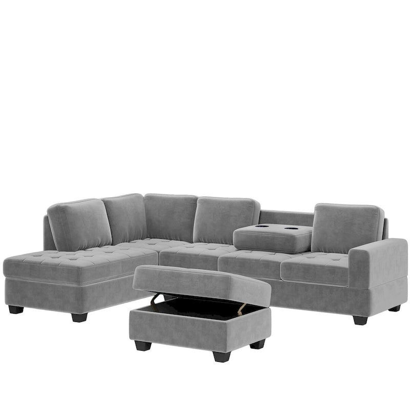 Sofá seccional moderno en forma de L de 112 pulgadas con chaise reversible y otomana de almacenamiento