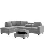 Sofá seccional moderno en forma de L de 112 pulgadas con chaise reversible y otomana de almacenamiento