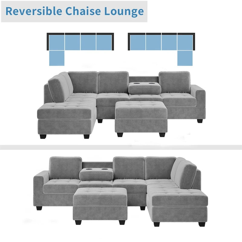 Sofá seccional moderno en forma de L de 112 pulgadas con chaise reversible y otomana de almacenamiento