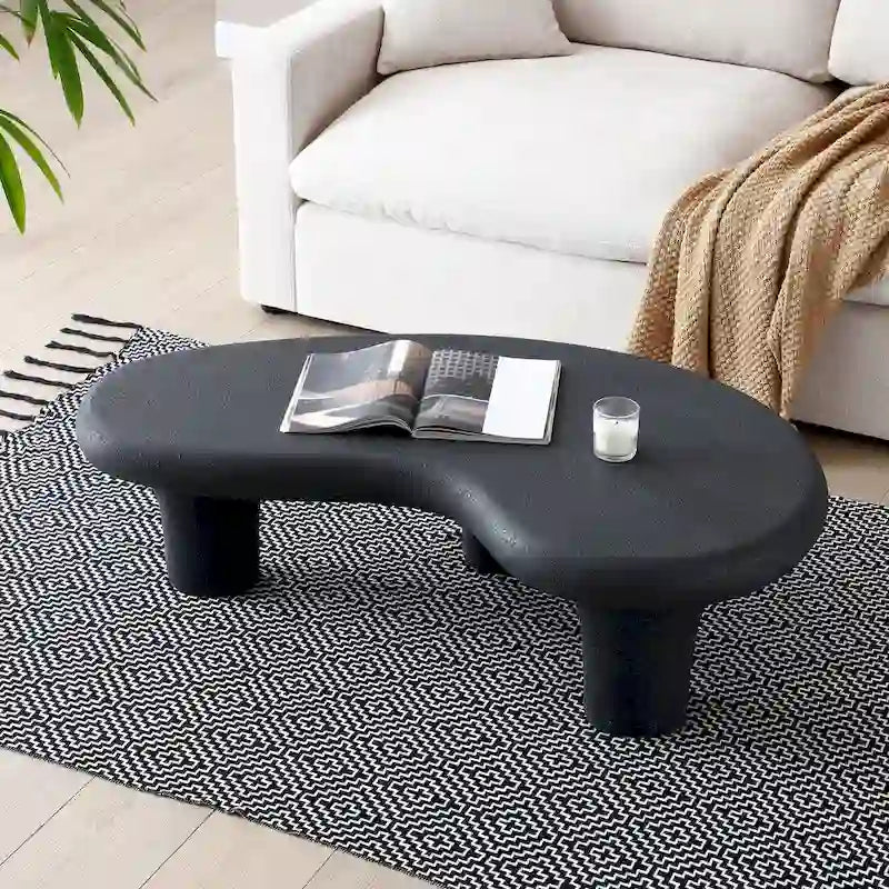 Mesa de centro "Nube" de fibra de vidrio de 47.24", mesa vintage con 3 patas de soporte, mesa central irregular, no necesita montaje
