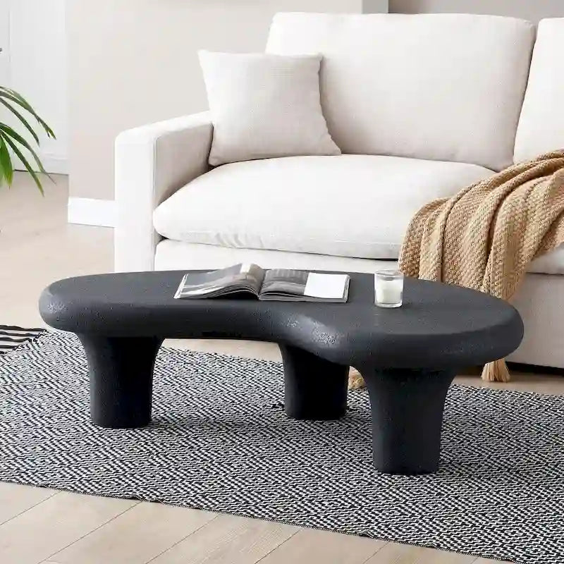 Mesa de centro "Nube" de fibra de vidrio de 47.24", mesa vintage con 3 patas de soporte, mesa central irregular, no necesita montaje