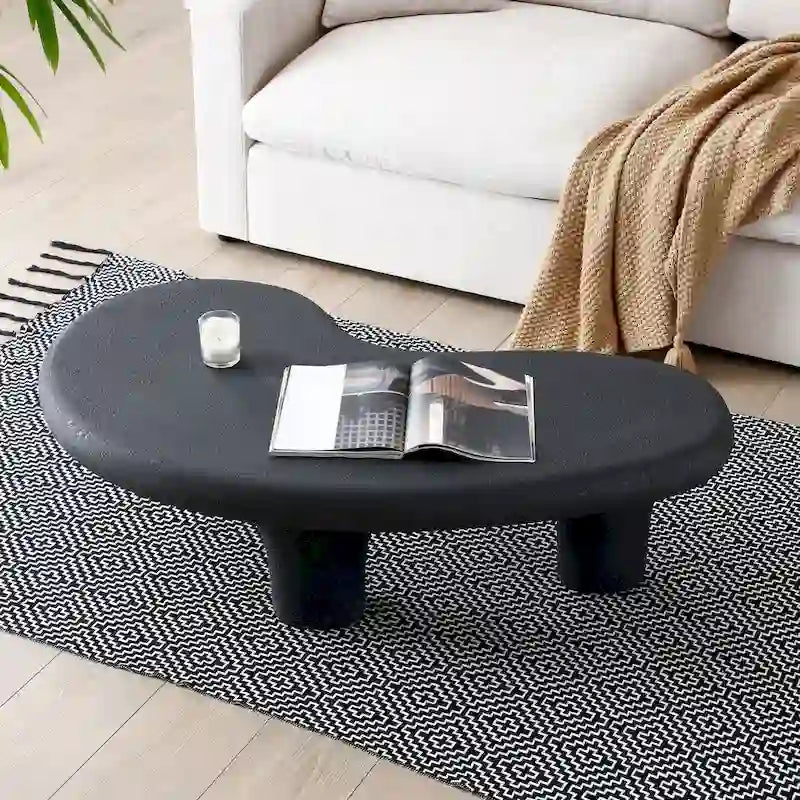 Mesa de centro "Nube" de fibra de vidrio de 47.24", mesa vintage con 3 patas de soporte, mesa central irregular, no necesita montaje
