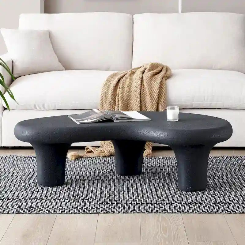 Mesa de centro "Nube" de fibra de vidrio de 47.24", mesa vintage con 3 patas de soporte, mesa central irregular, no necesita montaje