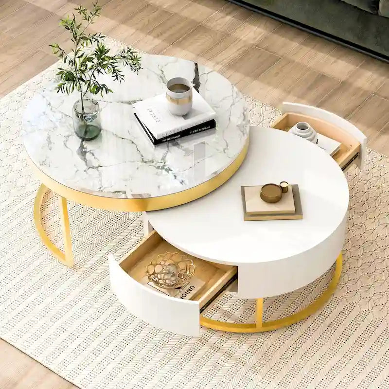 Mesa de centro nido redonda moderna con cajones