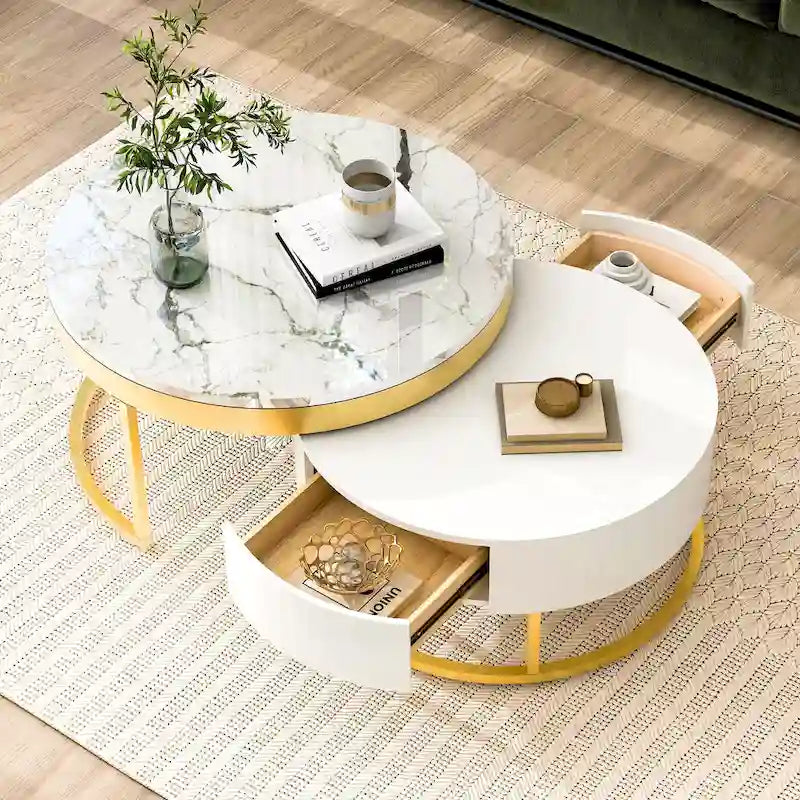 Mesa de centro nido redonda moderna con cajones