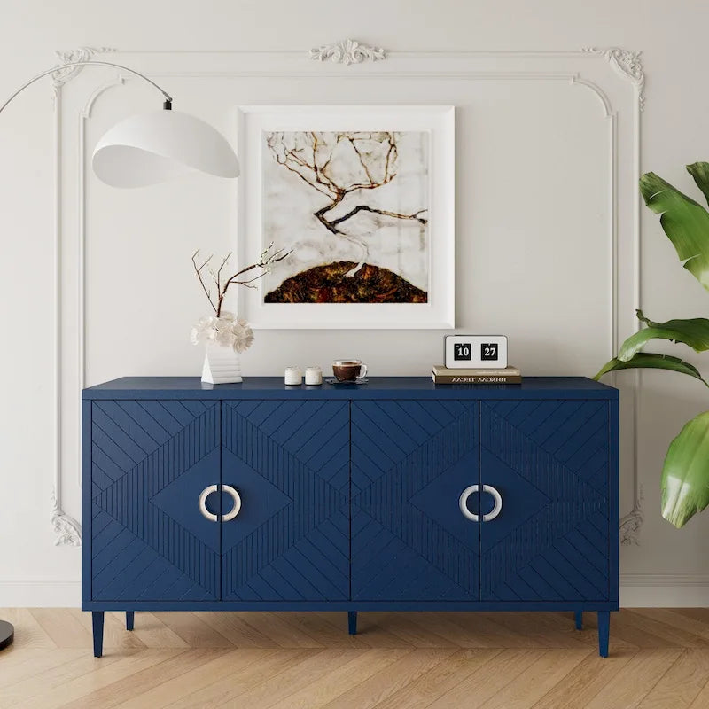 Mueble de almacenamiento de 4 puertas con patas de pino y MDF