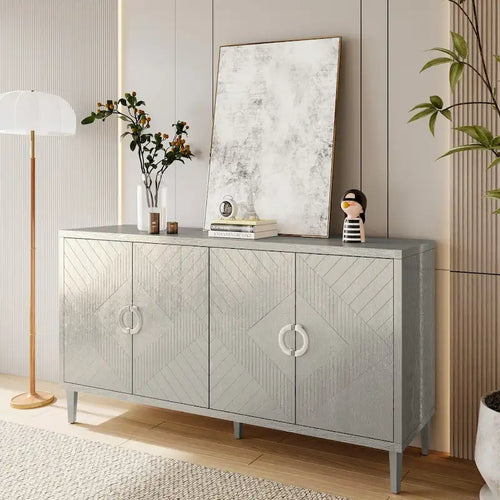 Mueble de almacenamiento de 4 puertas con patas de pino y MDF