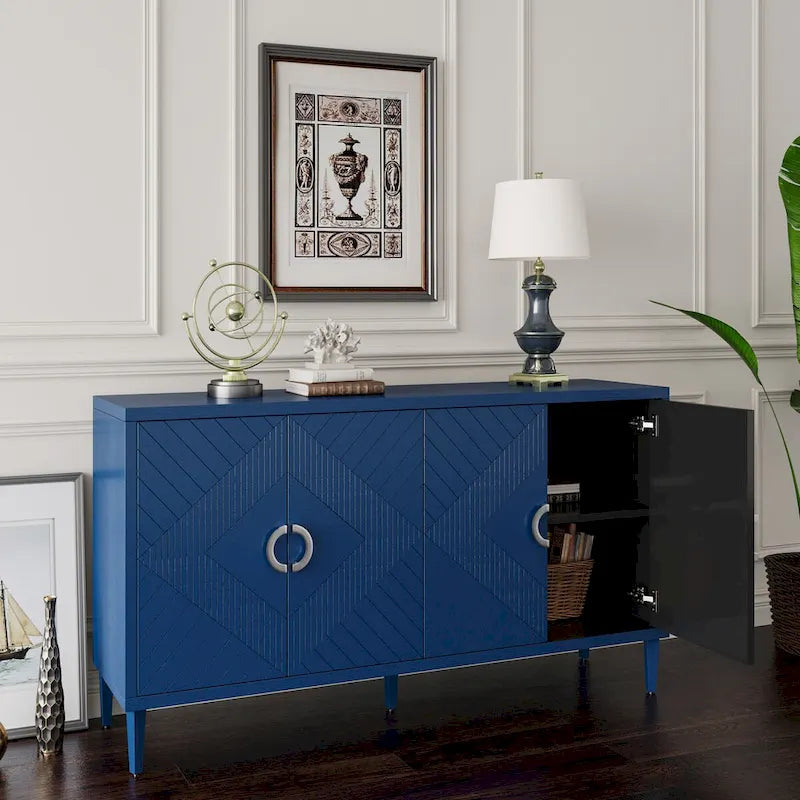 Mueble de almacenamiento de 4 puertas con patas de pino y MDF