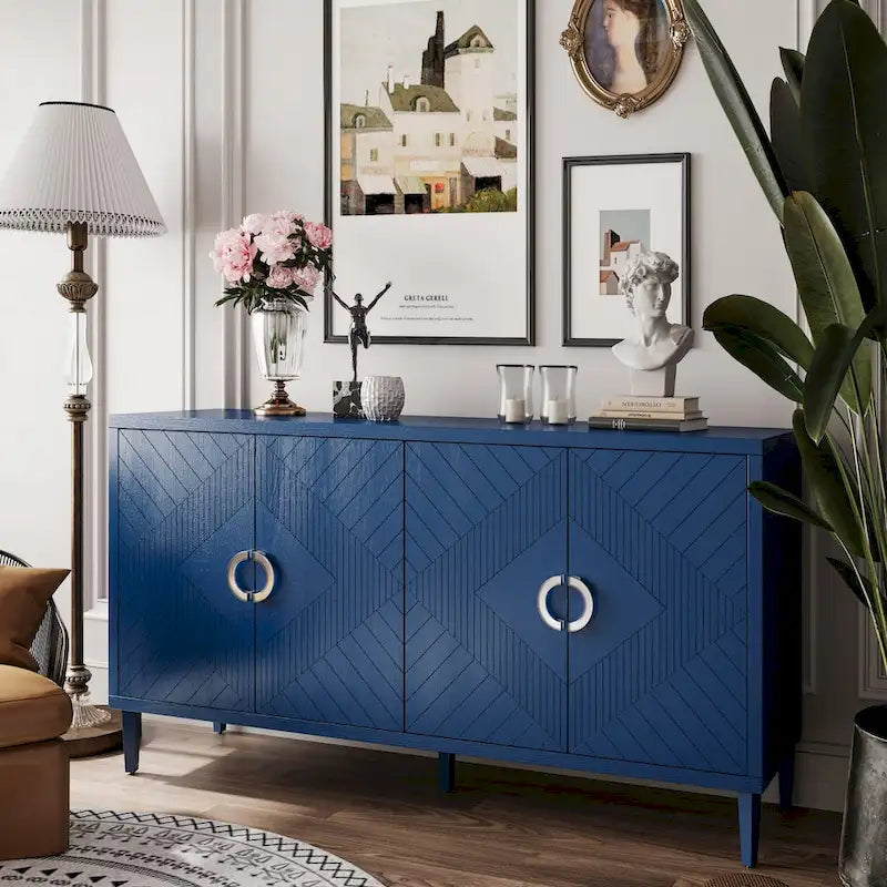 Mueble de almacenamiento de 4 puertas con patas de pino y MDF