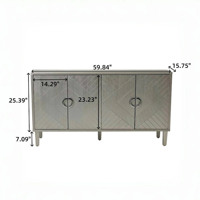 Mueble de almacenamiento de 4 puertas con patas de pino y MDF