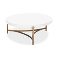 Mesa de centro redonda de 46 pulgadas, tablero de hormigón blanco, base de trípode de bronce