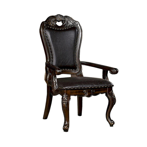 Sillón de comedor tallado de 29 pulgadas, paquete de 2, piel sintética marrón