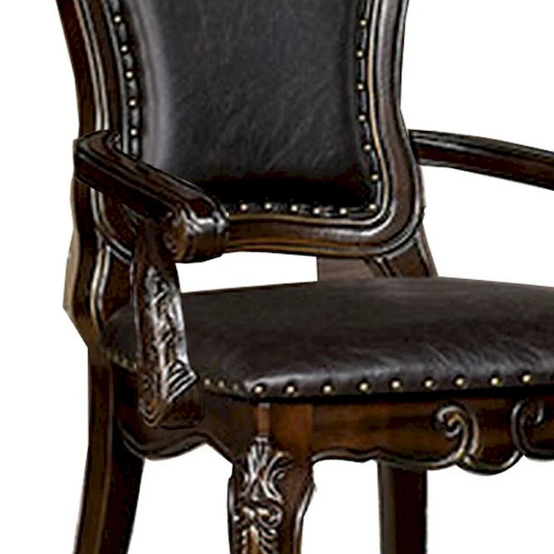 Sillón de comedor tallado de 29 pulgadas, paquete de 2, piel sintética marrón