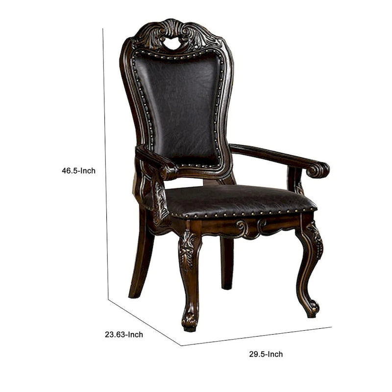 Sillón de comedor tallado de 29 pulgadas, paquete de 2, piel sintética marrón