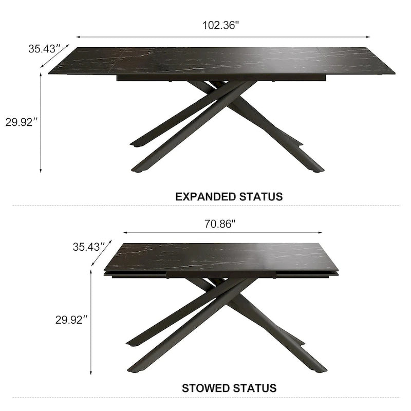 Juego de comedor rectangular extensible de piedra sinterizada con patas cruzadas de 9 piezas con 8 sillas para el hogar o la villa
