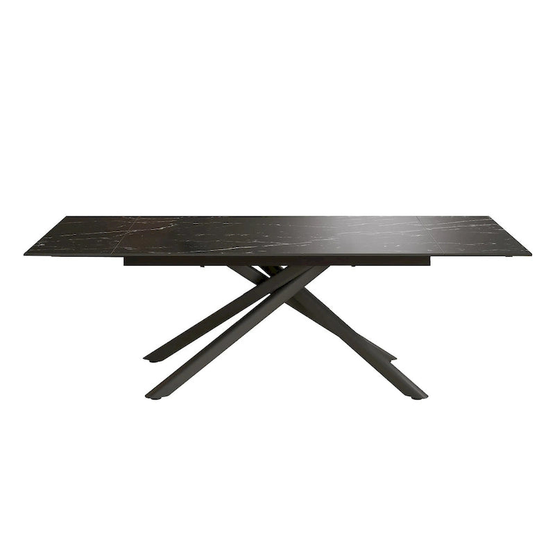 Juego de comedor rectangular extensible de piedra sinterizada con patas cruzadas de 9 piezas con 8 sillas para el hogar o la villa