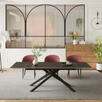 Juego de comedor rectangular extensible de piedra sinterizada con patas cruzadas de 9 piezas con 8 sillas para el hogar o la villa