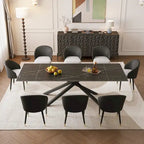 Juego de comedor rectangular extensible de piedra sinterizada con patas cruzadas de 9 piezas con 8 sillas para el hogar o la villa