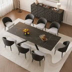 Juego de comedor rectangular extensible de piedra sinterizada con patas cruzadas de 9 piezas con 8 sillas para el hogar o la villa