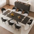 Juego de comedor rectangular extensible de piedra sinterizada con patas cruzadas de 9 piezas con 8 sillas para el hogar o la villa