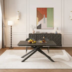 Juego de comedor rectangular extensible de piedra sinterizada con patas cruzadas de 9 piezas con 8 sillas para el hogar o la villa
