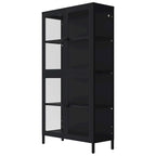 Mueble aparador con cuatro puertas de cristal, estantes ajustables y patas, de acero laminado en frío