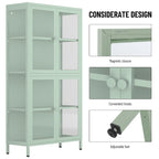 Mueble aparador con cuatro puertas de cristal, estantes ajustables y patas, de acero laminado en frío