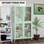 Mueble aparador con cuatro puertas de cristal, estantes ajustables y patas, de acero laminado en frío