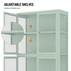 Mueble aparador con cuatro puertas de cristal, estantes ajustables y patas, de acero laminado en frío