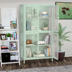Mueble aparador con cuatro puertas de cristal, estantes ajustables y patas, de acero laminado en frío