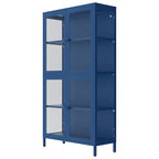 Mueble aparador con cuatro puertas de cristal, estantes ajustables y patas, de acero laminado en frío