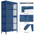 Mueble aparador con cuatro puertas de cristal, estantes ajustables y patas, de acero laminado en frío