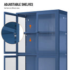 Mueble aparador con cuatro puertas de cristal, estantes ajustables y patas, de acero laminado en frío