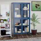 Mueble aparador con cuatro puertas de cristal, estantes ajustables y patas, de acero laminado en frío
