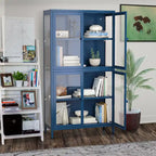 Mueble aparador con cuatro puertas de cristal, estantes ajustables y patas, de acero laminado en frío