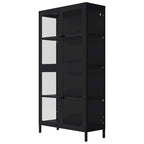 Mueble aparador con cuatro puertas de cristal, estantes ajustables y patas, de acero laminado en frío
