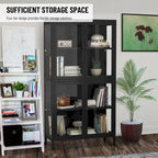Mueble aparador con cuatro puertas de cristal, estantes ajustables y patas, de acero laminado en frío