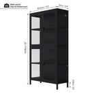 Mueble aparador con cuatro puertas de cristal, estantes ajustables y patas, de acero laminado en frío