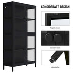 Mueble aparador con cuatro puertas de cristal, estantes ajustables y patas, de acero laminado en frío
