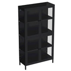 Mueble aparador con cuatro puertas de cristal, estantes ajustables y patas, de acero laminado en frío