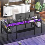 Mesa de ordenador monitor de escritorio para juegos reversible en forma de U con puertos USB y luces LED