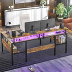 Mesa de ordenador monitor de escritorio para juegos reversible en forma de U con puertos USB y luces LED