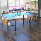 Mesa de ordenador monitor de escritorio para juegos reversible en forma de U con puertos USB y luces LED