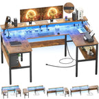 Mesa de ordenador monitor de escritorio para juegos reversible en forma de U con puertos USB y luces LED