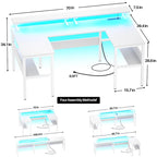 Mesa de ordenador monitor de escritorio para juegos reversible en forma de U con puertos USB y luces LED