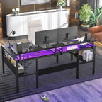 Mesa de ordenador monitor de escritorio para juegos reversible en forma de U con puertos USB y luces LED